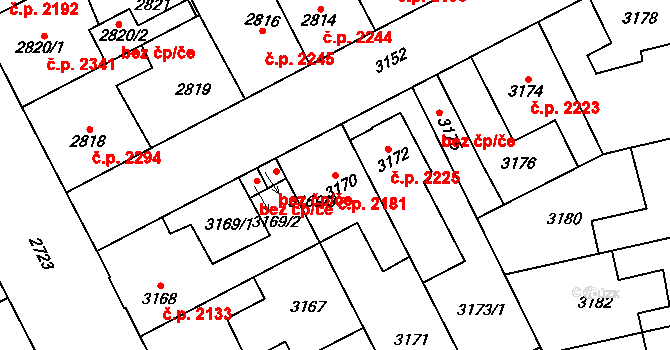 Kladno 2181 na parcele st. 3170 v KÚ Kladno, Katastrální mapa