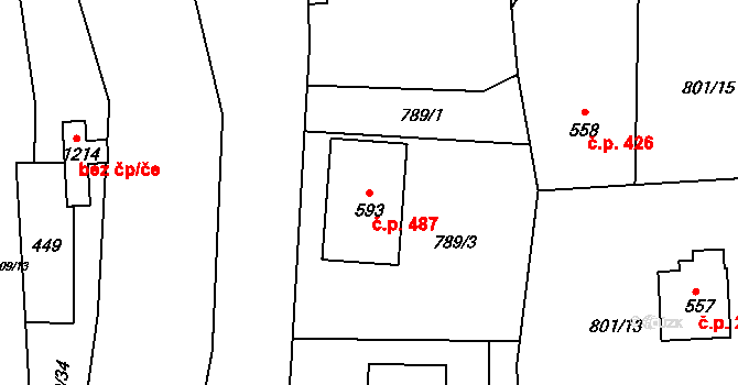 Kozlovice 487 na parcele st. 593 v KÚ Kozlovice, Katastrální mapa
