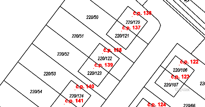 Břuchotín 138, Křelov-Břuchotín na parcele st. 220/122 v KÚ Břuchotín, Katastrální mapa