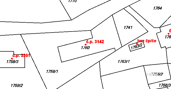 Větrov 3142, Frýdlant na parcele st. 1760 v KÚ Frýdlant, Katastrální mapa
