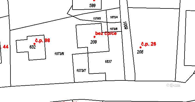 Sedmihorky 22, Karlovice na parcele st. 209 v KÚ Karlovice, Katastrální mapa