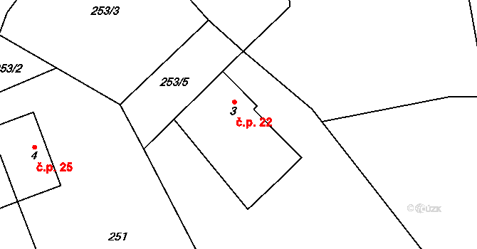 Volavec 22, Radostná pod Kozákovem na parcele st. 3 v KÚ Volavec, Katastrální mapa