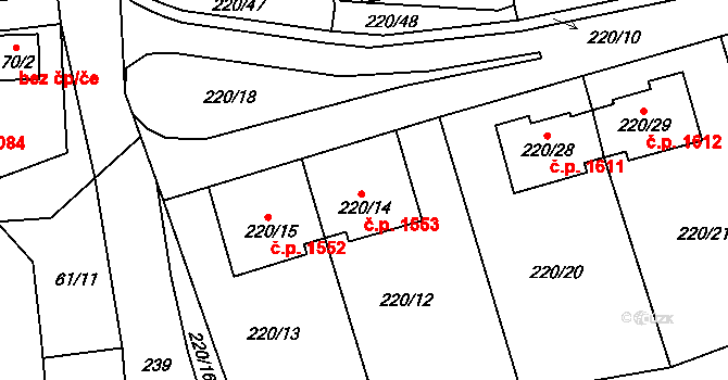 Tachov 1553 na parcele st. 220/14 v KÚ Tachov, Katastrální mapa