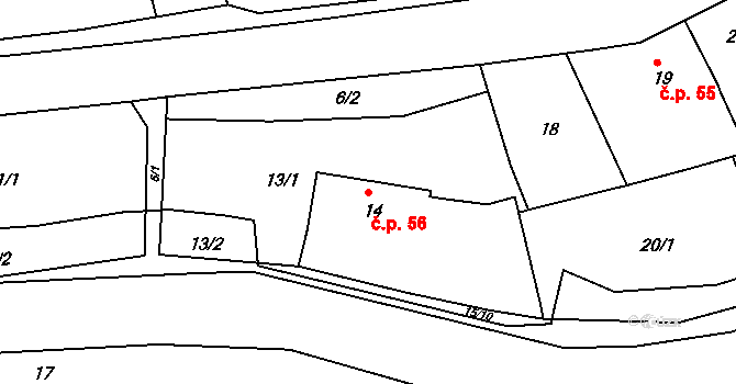 Dlouhá Loučka 56 na parcele st. 14 v KÚ Dolní Dlouhá Loučka, Katastrální mapa