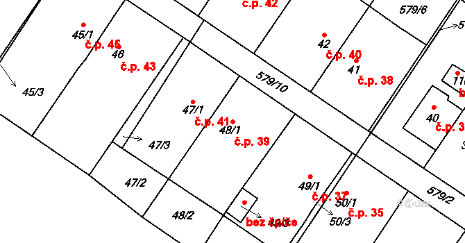 Chlebov 39, Soběslav na parcele st. 48/1 v KÚ Chlebov, Katastrální mapa