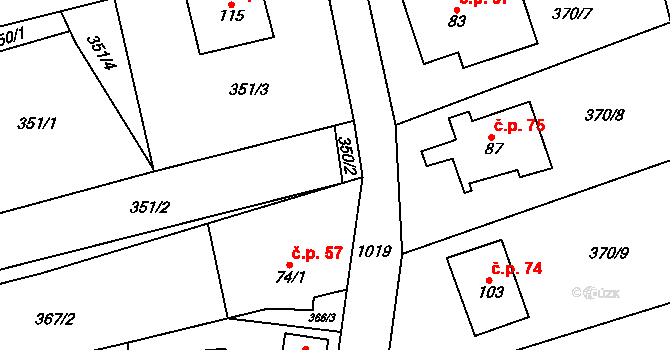 Žandov 57, Chlumec na parcele st. 74/1 v KÚ Žandov u Chlumce, Katastrální mapa