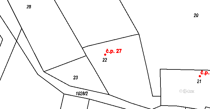 Sousedovice 27 na parcele st. 22 v KÚ Sousedovice, Katastrální mapa
