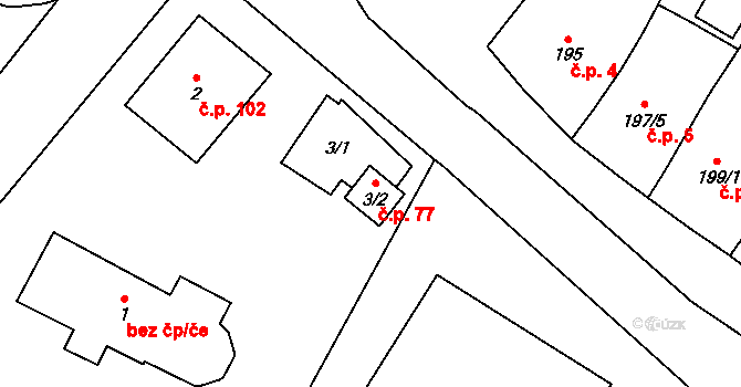 Chvalovice 77 na parcele st. 3/2 v KÚ Chvalovice, Katastrální mapa