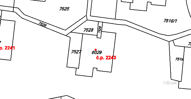 Líšeň 2243, Brno na parcele st. 6029 v KÚ Líšeň, Katastrální mapa
