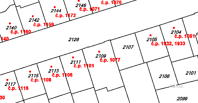 Královo Pole 1077, Brno na parcele st. 2109 v KÚ Královo Pole, Katastrální mapa
