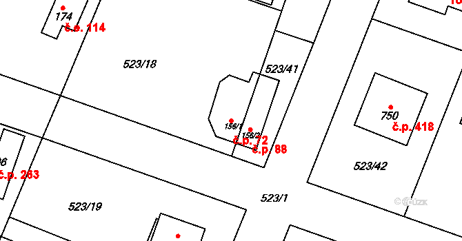 Horoušánky 72, Horoušany na parcele st. 156/1 v KÚ Horoušany, Katastrální mapa