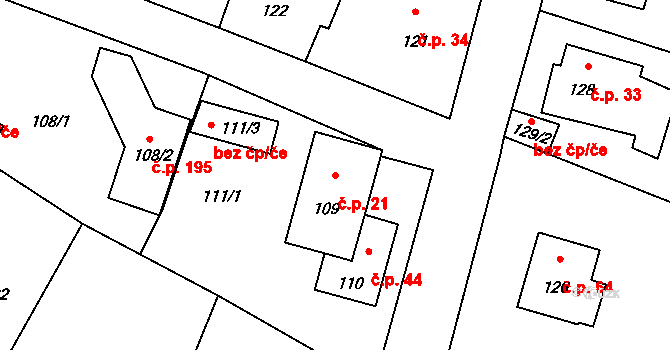 Šebrov 21, Šebrov-Kateřina na parcele st. 109 v KÚ Šebrov, Katastrální mapa