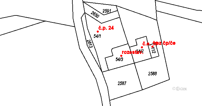 Kojčice 24 na parcele st. 54/1 v KÚ Kojčice, Katastrální mapa