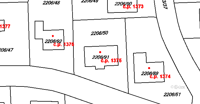 Pelhřimov 1375 na parcele st. 2206/91 v KÚ Pelhřimov, Katastrální mapa