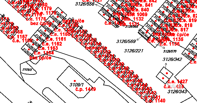 Pelhřimov 1150 na parcele st. 3126/255 v KÚ Pelhřimov, Katastrální mapa