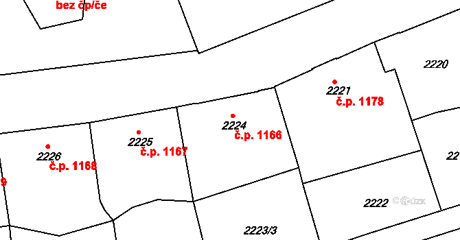 Teplice 1166 na parcele st. 2224 v KÚ Teplice, Katastrální mapa