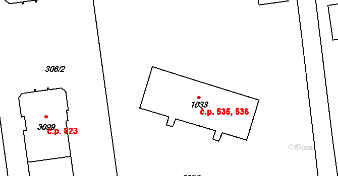 Úšovice 535,536, Mariánské Lázně na parcele st. 1033 v KÚ Úšovice, Katastrální mapa