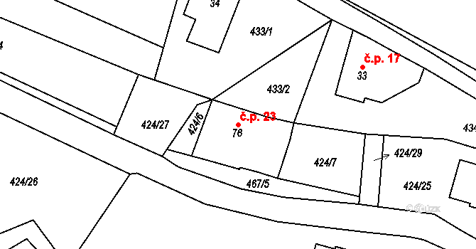 Vazovec 23, Turnov na parcele st. 76 v KÚ Malý Rohozec, Katastrální mapa
