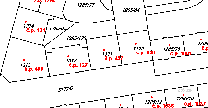 Krč 437, Praha na parcele st. 1311 v KÚ Krč, Katastrální mapa