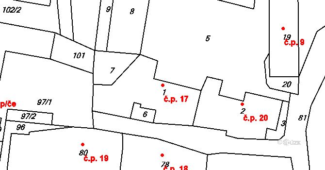 Horčápsko 17 na parcele st. 1 v KÚ Horčápsko, Katastrální mapa