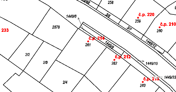 Krumvíř 214 na parcele st. 261 v KÚ Krumvíř, Katastrální mapa