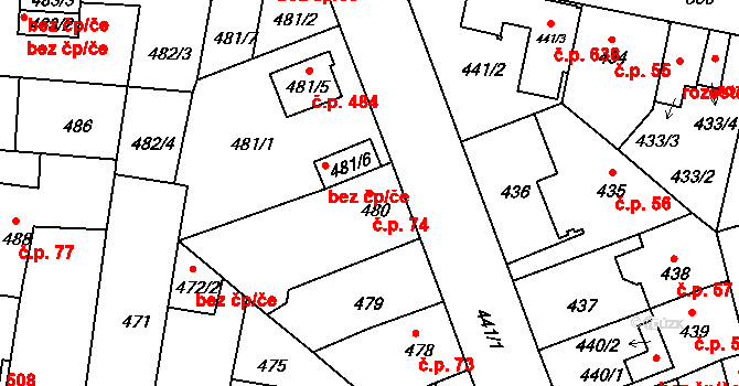České Budějovice 4 74, České Budějovice na parcele st. 480 v KÚ České Budějovice 4, Katastrální mapa