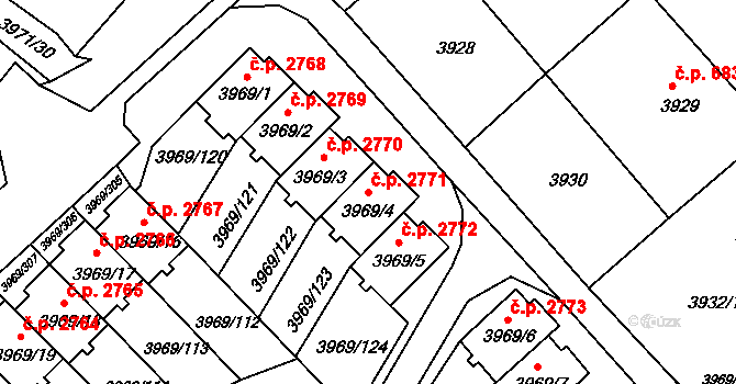 Česká Lípa 2771 na parcele st. 3969/4 v KÚ Česká Lípa, Katastrální mapa