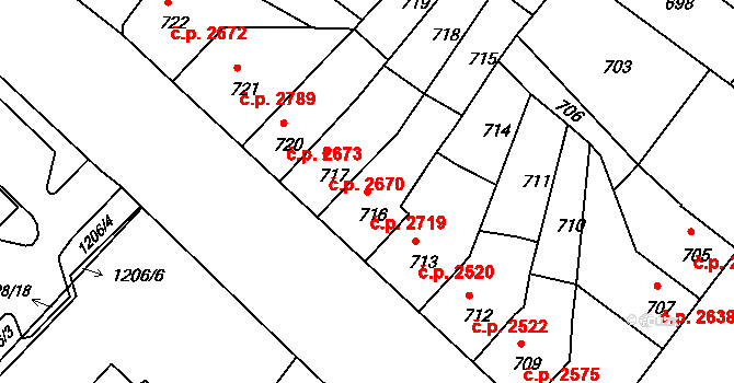 Chomutov 2719 na parcele st. 716 v KÚ Chomutov II, Katastrální mapa
