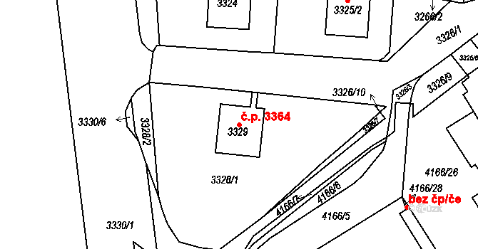 Chomutov 3364 na parcele st. 3329 v KÚ Chomutov I, Katastrální mapa