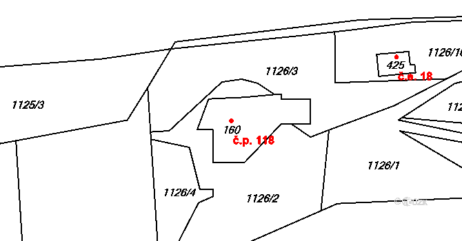 Havlovice 118 na parcele st. 160 v KÚ Havlovice, Katastrální mapa