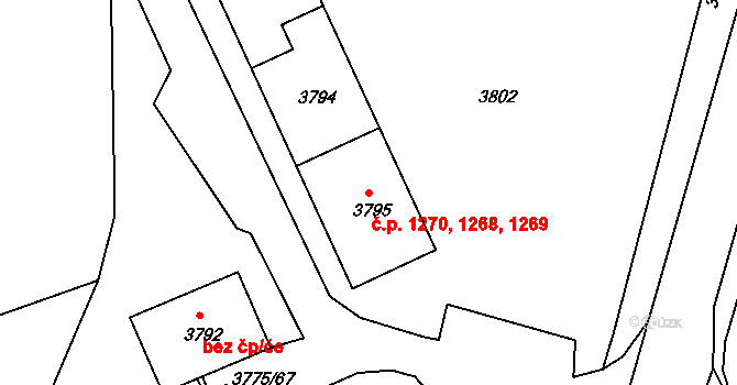 Jirkov 1268,1269,1270 na parcele st. 3795 v KÚ Jirkov, Katastrální mapa