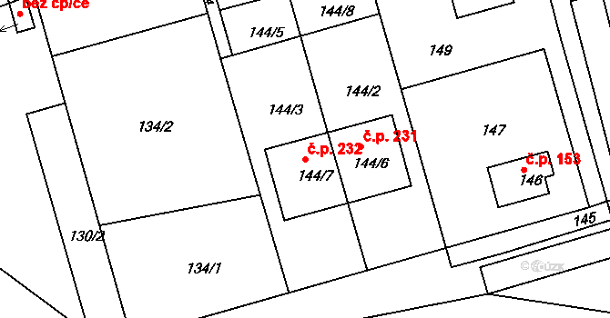 Liberec IX-Janův Důl 232, Liberec na parcele st. 144/7 v KÚ Janův Důl u Liberce, Katastrální mapa