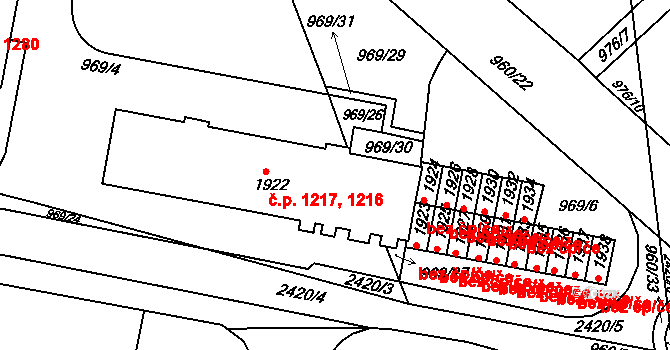 Ústí nad Orlicí 1216,1217 na parcele st. 1922 v KÚ Ústí nad Orlicí, Katastrální mapa