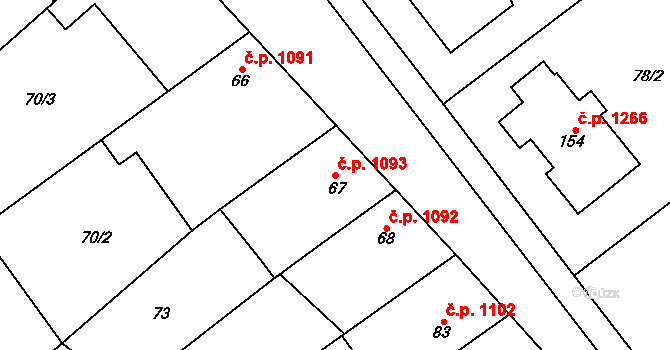 Litovel 1093 na parcele st. 67 v KÚ Chořelice, Katastrální mapa