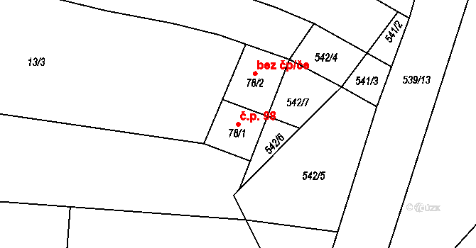 Kobeřice 98, Hradčany-Kobeřice na parcele st. 78/1 v KÚ Kobeřice, Katastrální mapa
