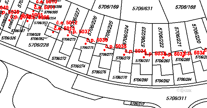 Jihlava 5035 na parcele st. 5706/277 v KÚ Jihlava, Katastrální mapa