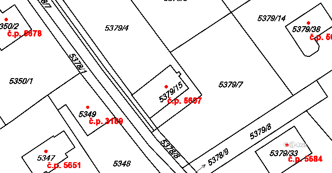 Chomutov 5607 na parcele st. 5379/15 v KÚ Chomutov I, Katastrální mapa
