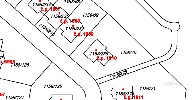 Hostivice 1910 na parcele st. 1158/238 v KÚ Hostivice, Katastrální mapa