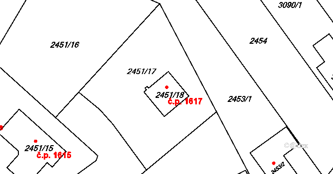 Kuřim 1617 na parcele st. 2451/18 v KÚ Kuřim, Katastrální mapa