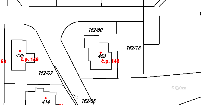 Sedlčánky 148, Čelákovice na parcele st. 458 v KÚ Sedlčánky, Katastrální mapa
