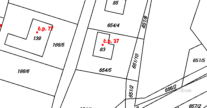 Popice 37, Jihlava na parcele st. 83 v KÚ Popice u Jihlavy, Katastrální mapa