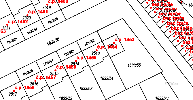 Uničov 1454 na parcele st. 2513 v KÚ Uničov, Katastrální mapa