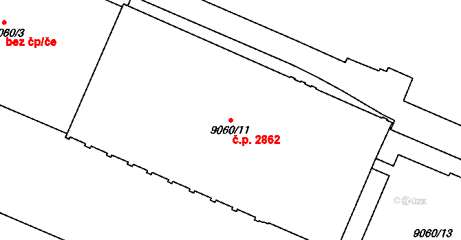 Jižní Předměstí 2862, Plzeň na parcele st. 9060/11 v KÚ Plzeň, Katastrální mapa