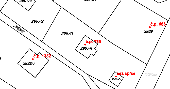 Kopřivnice 739 na parcele st. 2967/4 v KÚ Kopřivnice, Katastrální mapa