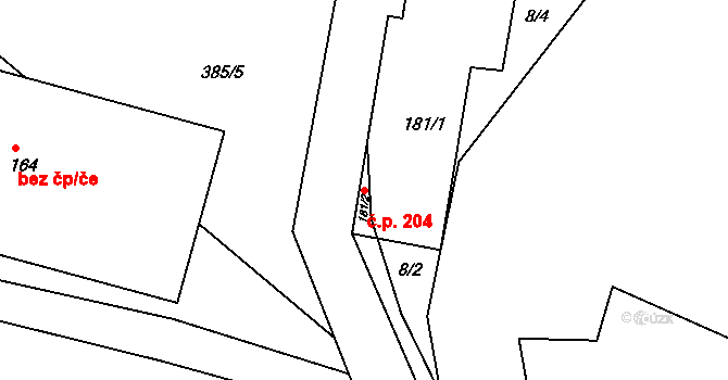 Smrkovice 204, Písek na parcele st. 181/2 v KÚ Smrkovice, Katastrální mapa