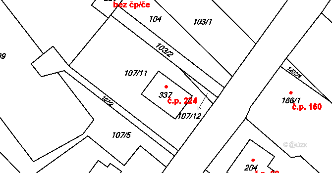 Plavsko 224 na parcele st. 337 v KÚ Plavsko, Katastrální mapa