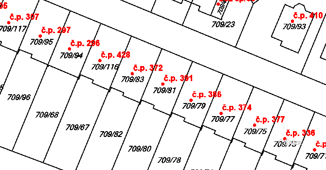 Popůvky 391 na parcele st. 709/81 v KÚ Popůvky u Brna, Katastrální mapa