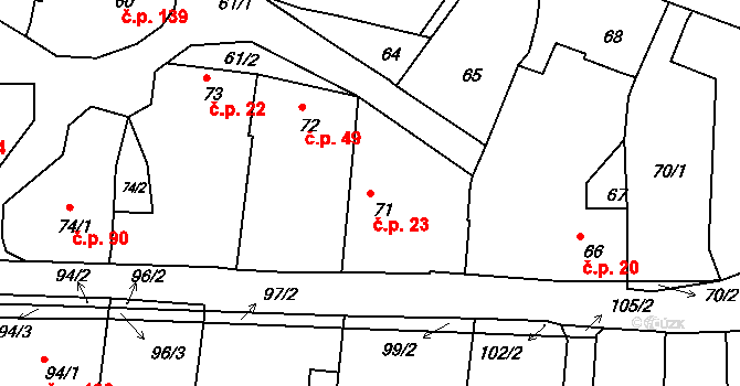 Lípa 23 na parcele st. 71 v KÚ Lípa nad Dřevnicí, Katastrální mapa