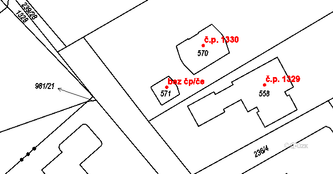 Kamenice 41259068 na parcele st. 571 v KÚ Štiřín, Katastrální mapa