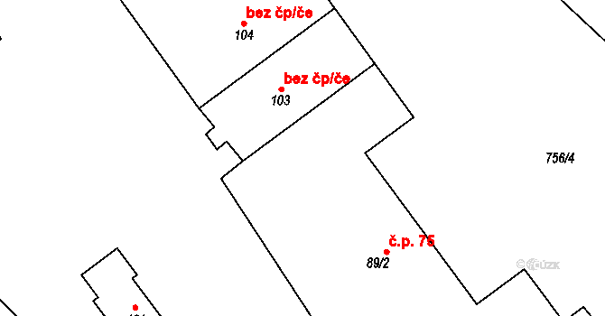 Staré Těchanovice 43736068 na parcele st. 103 v KÚ Staré Těchanovice, Katastrální mapa